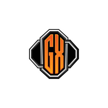 GX logosu ilk monogramda oyun vintage şekli ve çizgi yuvarlak stili izole edilmiş arka plan, klasik monogram logosu, antika eski harf