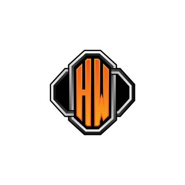 HW ilk monogram oyun vintage şekli ve yuvarlak stili ile izole edilmiş arka plan, klasik monogram logosu, antika eski harf