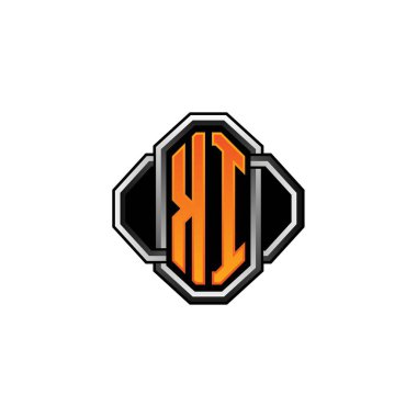 KI logosu ilk monogramda oyun vintage şekli ve yuvarlak stili izole edilmiş arka plan, klasik monogram logosu, antika eski harf