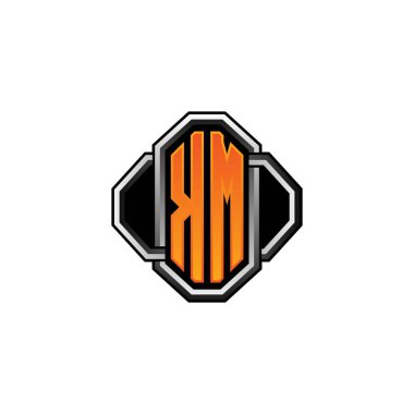 KM ilk logosu oyun vintage şekli ve çizgi yuvarlak stili ile izole edilmiş arka plan, klasik monogram logosu, antika retro harf