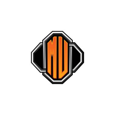 MU ilk monogramı oyun vintage şekli ve çizgi yuvarlak stili izole edilmiş arka plan, klasik monogram logosu, antika eski harf