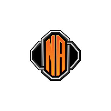 Oyun vintage biçimli ve çizgi yuvarlak stili olan ilk NA logosu izole edilmiş arka plan, klasik monogram logosu, antika eski harf