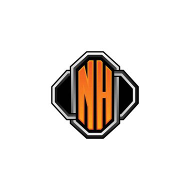 NH logosu ilk monogramda oyun vintage şekli ve çizgi yuvarlak stili izole edilmiş arka plan, klasik monogram logosu, antika eski harf