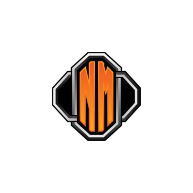 NM logosu ilk monogramda oyun vintage şekli ve yuvarlak stili izole edilmiş arka plan, klasik monogram logosu, antika eski harf