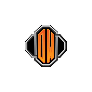 OW ilk logo oyun vintage şekli ve yuvarlak stili ile izole edilmiş arka plan, klasik monogram logosu, antika eski harf