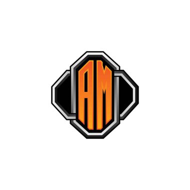 AM logosu ilk monogramda oyun vintage şekli ve yuvarlak stili izole edilmiş arka plan, klasik monogram logosu, antika retro harf