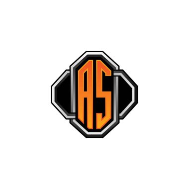 AS ilk logosu oyun klasik şekli ve yuvarlak stili ile izole edilmiş arka plan, klasik monogram logosu, antika eski harf