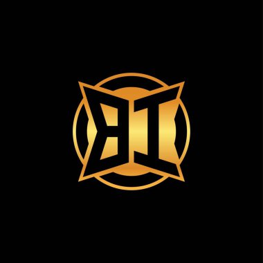 Yalıtılmış arkaplan, altın geometrik şekil, altın geometrik şekil, altın ve altın monogram ile geometrik altın şekil tasarımı ile BI logosu