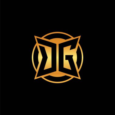 İzole arka planda geometrik altın şekil tasarımı, altın geometrik şekil stili, altın ve altın monograma sahip ilk DG logosu