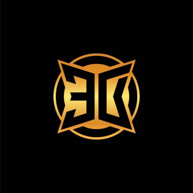 Yalıtılmış arka plan, altın geometrik şekil, altın geometrik şekil, altın ve altın monogram ile geometrik altın şekilli ilk logo