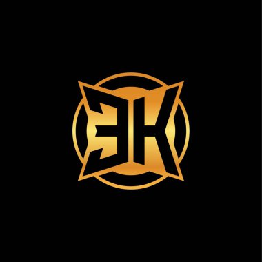 İzole arka plan, altın geometrik şekil, altın geometrik şekil, altın ve altın monogram geometrik tasarımı ile EH ilk monogram