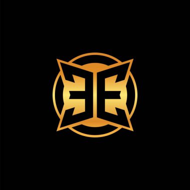 İzole arka plan, altın geometrik şekil, altın geometrik şekil, altın ve altın monogram geometrik tasarımı ile EE ilk monogram