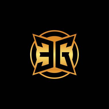 İzole arkaplan, altın geometrik şekil, altın geometrik şekil, altın ve altın monogram ile geometrik altın şekil tasarımlı EG logosu