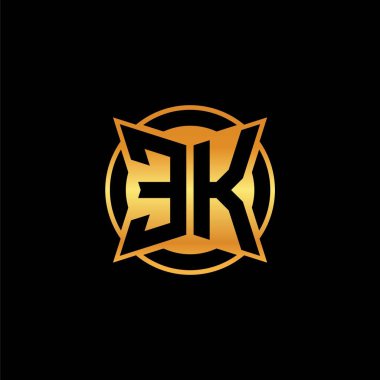 İzole arka plan, altın geometrik şekil, altın geometrik şekil, altın ve altın monogram geometrik tasarımı ile EK ilk monogram