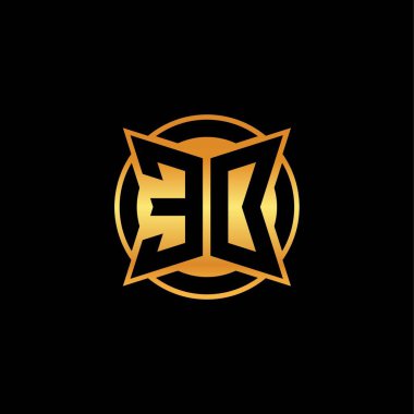 İzole arkaplan, altın geometrik şekil, altın geometrik şekil, altın ve altın monogram ile geometrik altın şekilli ilk logo