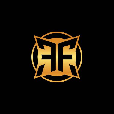 Yalıtılmış arkaplan, altın geometrik şekil, altın geometrik şekil, altın ve altın monogram ile geometrik altın şekil tasarımlı FF logosu