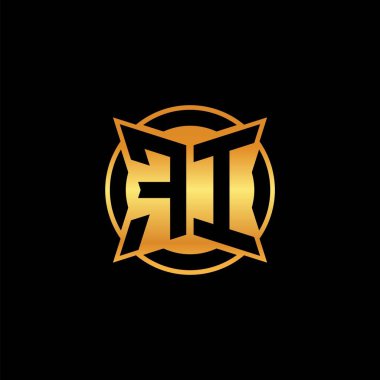 İzole arkaplan, altın geometrik şekil, altın geometrik şekil, altın ve altın monogram ile geometrik altın şekilli ilk logo