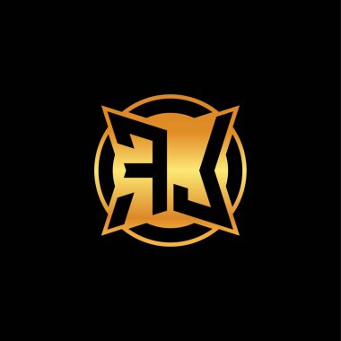 İzole arkaplan, altın geometrik şekil, altın geometrik şekil, altın ve altın monogram ile geometrik altın şekil tasarımı ile FL logosu