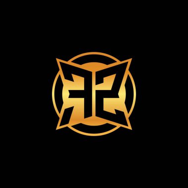 İzole arkaplan, altın geometrik şekil, altın geometrik şekil, altın ve altın monogram ile geometrik altın şekil tasarımlı FZ logosu