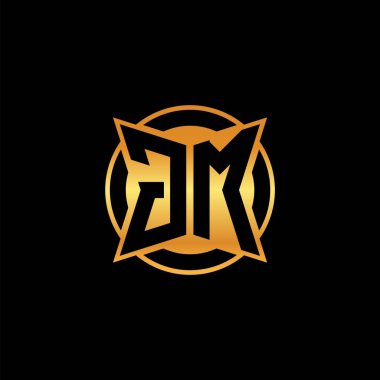 İzole arka planda geometrik altın şekil tasarımı, altın geometrik şekil stili, altın ve altın monograma sahip GM logosu