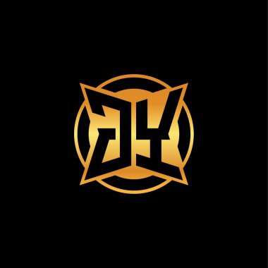 GY logosu, izole arkaplanda geometrik altın şekil tasarımı, altın geometrik şekil, altın ve altın monogram içeren ilk monogram