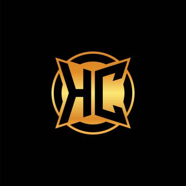 İzole arka plan, altın geometrik şekil, altın geometrik şekil, altın ve altın monogram geometrik tasarımı ile HC ilk monogram