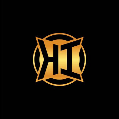 İzole arkaplan, altın geometrik şekil, altın geometrik şekil, altın ve altın monogram ile geometrik altın şekilli ilk logo