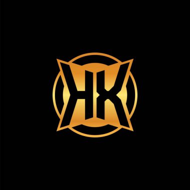 İzole arkaplan, altın geometrik şekil, altın geometrik şekil, altın ve altın monogram ile geometrik altın şekil tasarımlı HX logosu