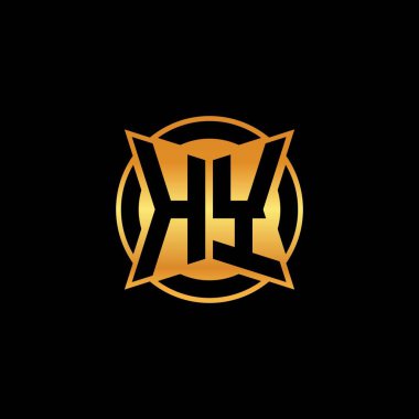 İzole arkaplan, altın geometrik şekil, altın geometrik şekil, altın ve altın monogram içeren geometrik altın şekilli ilk logo
