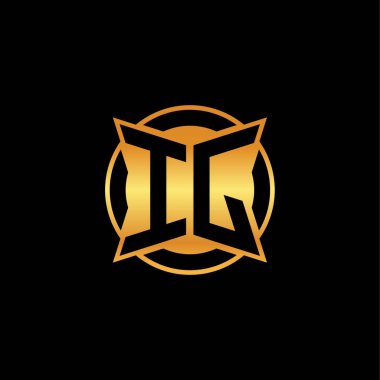 Yalıtılmış arka plan, altın geometrik şekil, altın geometrik şekil, altın ve altın monogram ile geometrik altın şekil tasarımlı IJ logosu