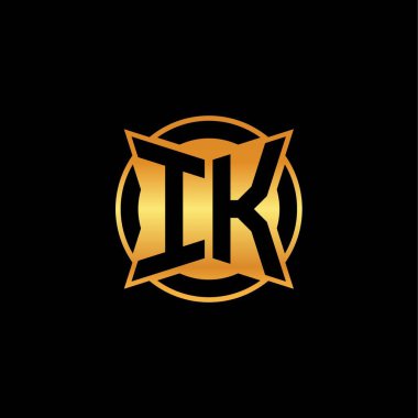 İzole arka plan, altın geometrik şekil, altın geometrik şekil, altın ve altın monogram geometrik tasarımı ile IK ilk monogram
