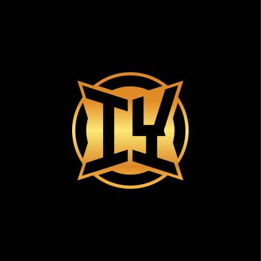 İzole arka planda geometrik altın şekil tasarımı, altın geometrik şekil stili, altın ve altın monograma sahip IY logosu