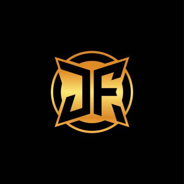 İzole arkaplan, altın geometrik şekil, altın geometrik şekil, altın ve altın monogram ile geometrik altın şekil tasarımı ile JF logosu