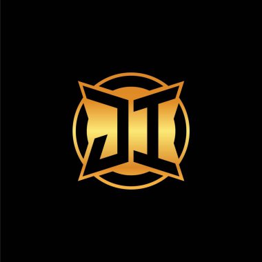 İzole arkaplan, altın geometrik şekil, altın geometrik şekil, altın ve altın monograma sahip geometrik altın şekilli ilk logo