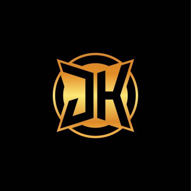 Yalıtılmış arka plan, altın geometrik şekil, altın geometrik şekil, altın ve altın monogram ile geometrik altın şekilli ilk logo