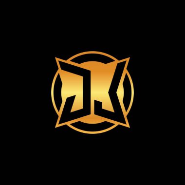 İzole arkaplan, altın geometrik şekil, altın geometrik şekil, altın ve altın monogram ile geometrik altın şekil tasarımı ile ilk monogram