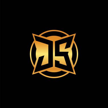 Yalıtılmış arka plan, altın geometrik şekil, altın geometrik şekil, altın ve altın monogram ile geometrik altın şekil tasarımı içeren JS logosu