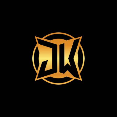 İzole arkaplan, altın geometrik şekil, altın geometrik şekil, altın ve altın monogram ile geometrik altın şekilli ilk logo