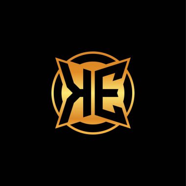 İzole arkaplan, altın geometrik şekil, altın geometrik şekil, altın ve altın monogram ile geometrik altın şekil tasarımlı KE logosu