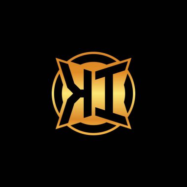 İzole arka plan, altın geometrik şekil, altın geometrik şekil, altın ve altın monogram geometrik tasarımı ile KI ilk monogram