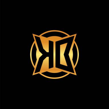 İzole arkaplan, altın geometrik şekil, altın geometrik şekil, altın ve altın monogram ile geometrik altın şekilli ilk logo