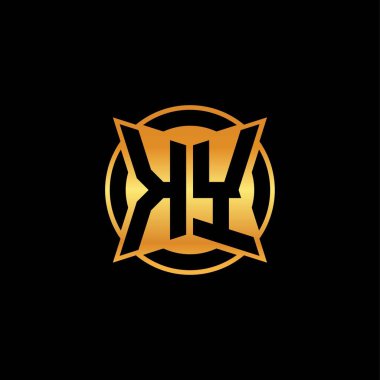 İzole arka plan, altın geometrik şekil, altın geometrik şekil, altın ve altın monogram geometrik tasarımı ile KY ilk monogram