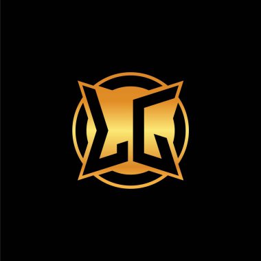 LJ logosu, izole arkaplan, altın geometrik şekil, altın ve altın monogram ile geometrik altın şekil tasarımı ile ilk monogram