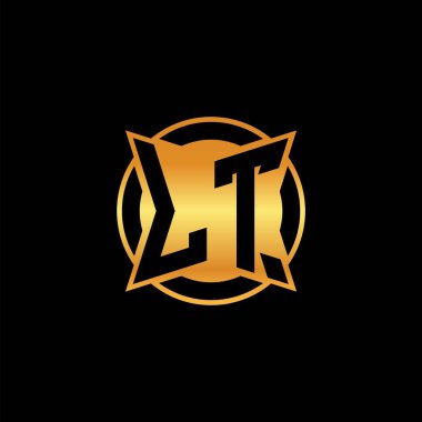 Yalıtılmış arka plan, altın geometrik şekil, altın geometrik şekil, altın ve altın monogram ile geometrik altın şekil tasarımı ile LT logosu