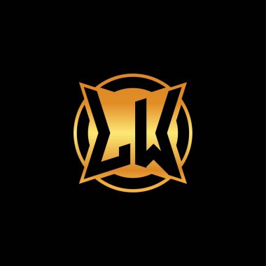 Yalıtılmış arka plan, altın geometrik şekil, altın geometrik şekil, altın ve altın monogram ile geometrik altın şekilli ilk logo