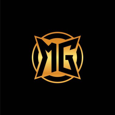 İzole arkaplan, altın geometrik şekil, altın geometrik şekil, altın ve altın monogram ile geometrik altın şekil tasarımı ile ilk monogram