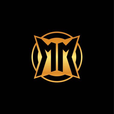İzole arkaplan, altın geometrik şekil, altın geometrik şekil, altın ve altın monogram ile geometrik altın şekilli ilk logo