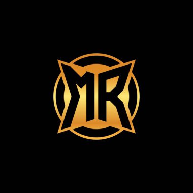 İzole arkaplan, altın geometrik şekil, altın geometrik şekil, altın ve altın monogram ile geometrik altın şekil tasarımlı MR logosu