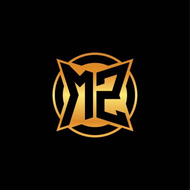 İzole arkaplan, altın geometrik şekil, altın geometrik şekil, altın ve altın monogram ile geometrik altın şekilli ilk logo