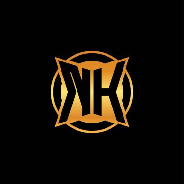 Yalıtılmış arka plan, altın geometrik şekil, altın geometrik şekil, altın ve altın monogram ile geometrik altın şekil tasarımı içeren NH logosu